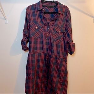 Zara Red and Blue Plaid Shirt Dress
